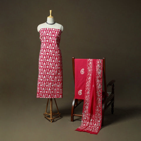 Hand block batik print cotton 3pc unstitched dress material