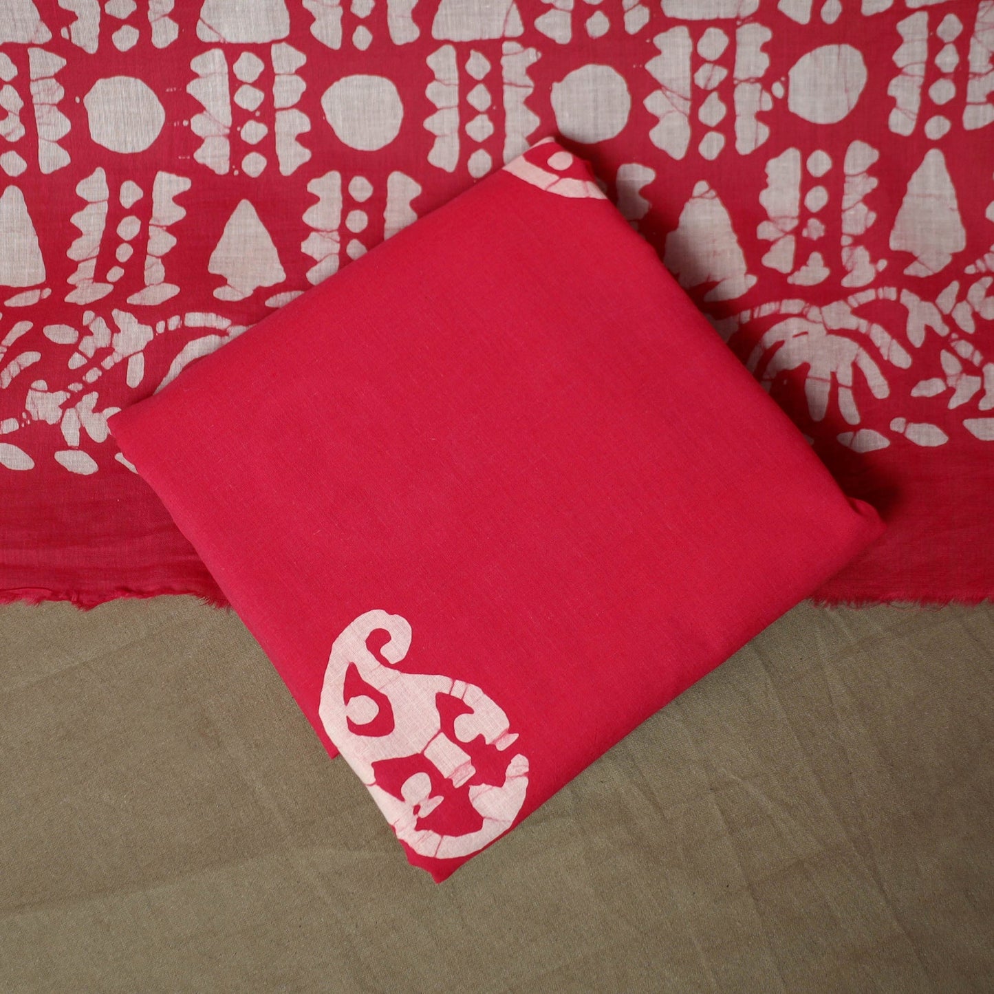 Hand block batik print cotton 3pc unstitched dress material