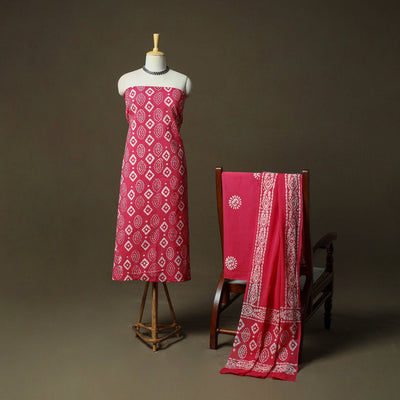 Hand block batik print cotton 3pc unstitched dress material