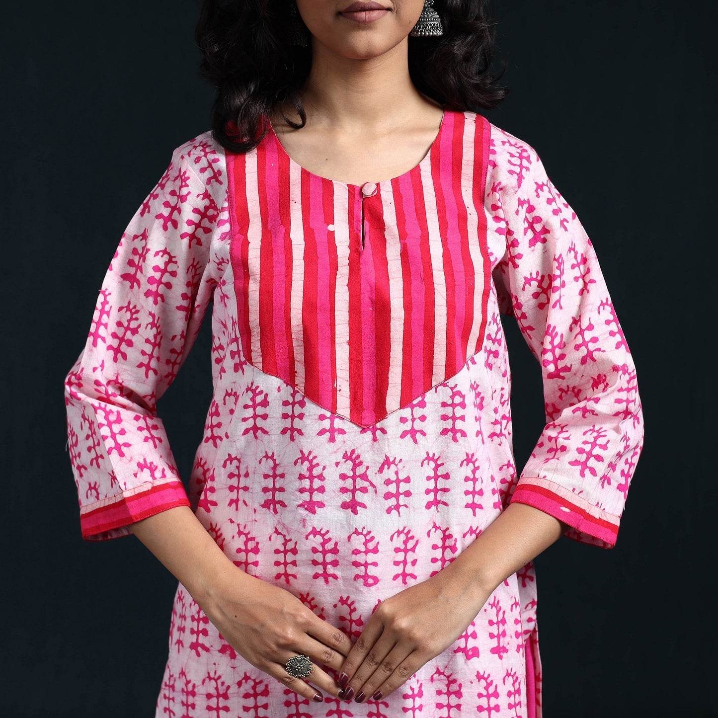 Hand batik cotton suit set with dupatta for women 18