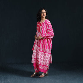 Hand batik cotton suit set with dupatta for women 18