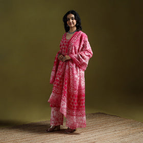 Hand block batik print cotton suit set with dupatta