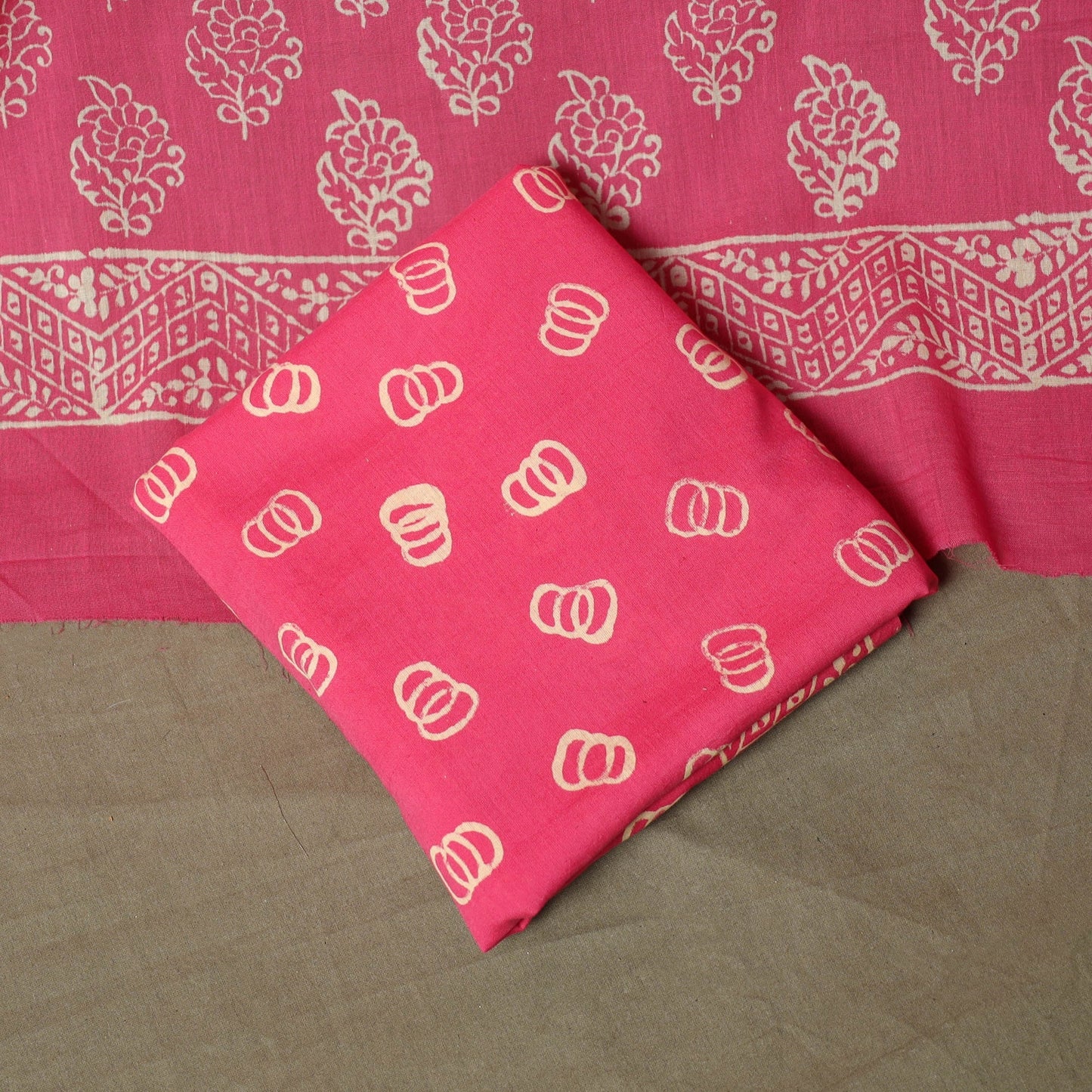 Hand block jaipur print cotton 3pc unstitched dress