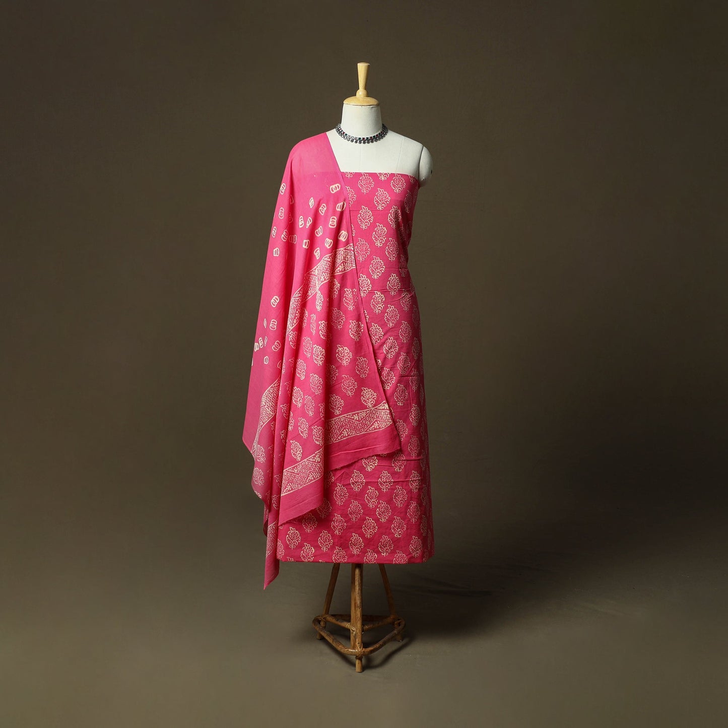 Hand block jaipur print cotton 3pc unstitched dress