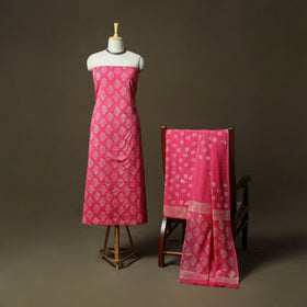 Hand block jaipur print cotton 3pc unstitched dress