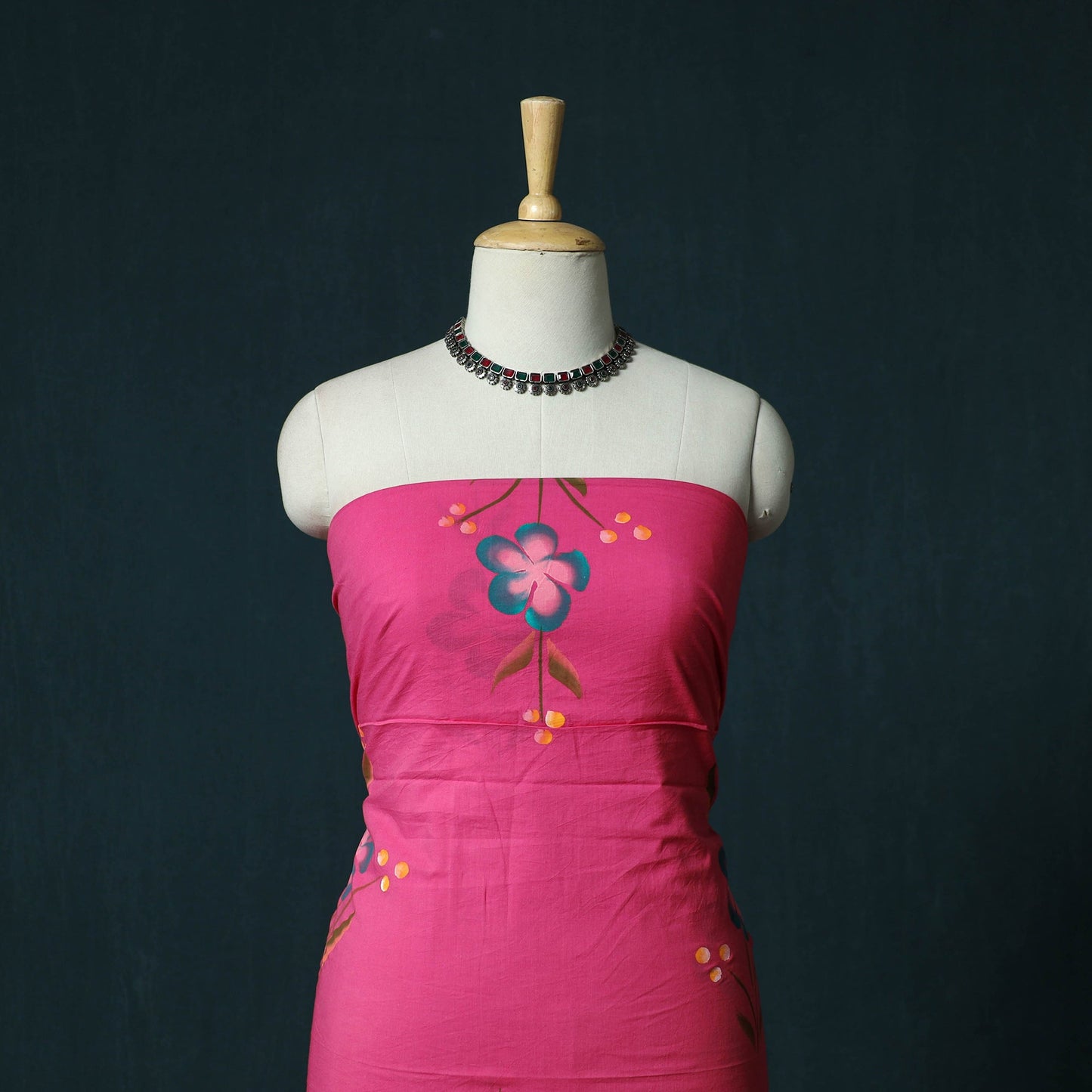 Hand block jaipur print cotton 3pc unstitched dress