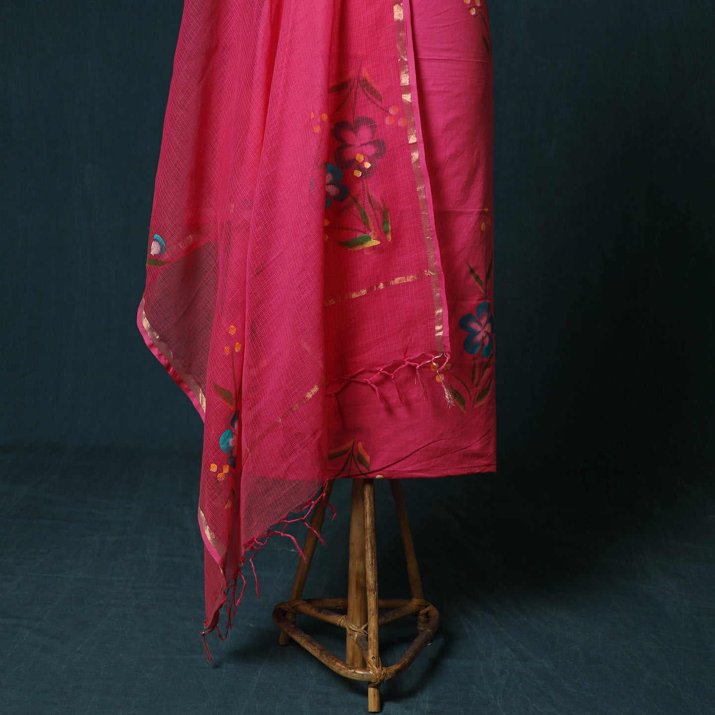 Hand block jaipur print cotton 3pc unstitched dress
