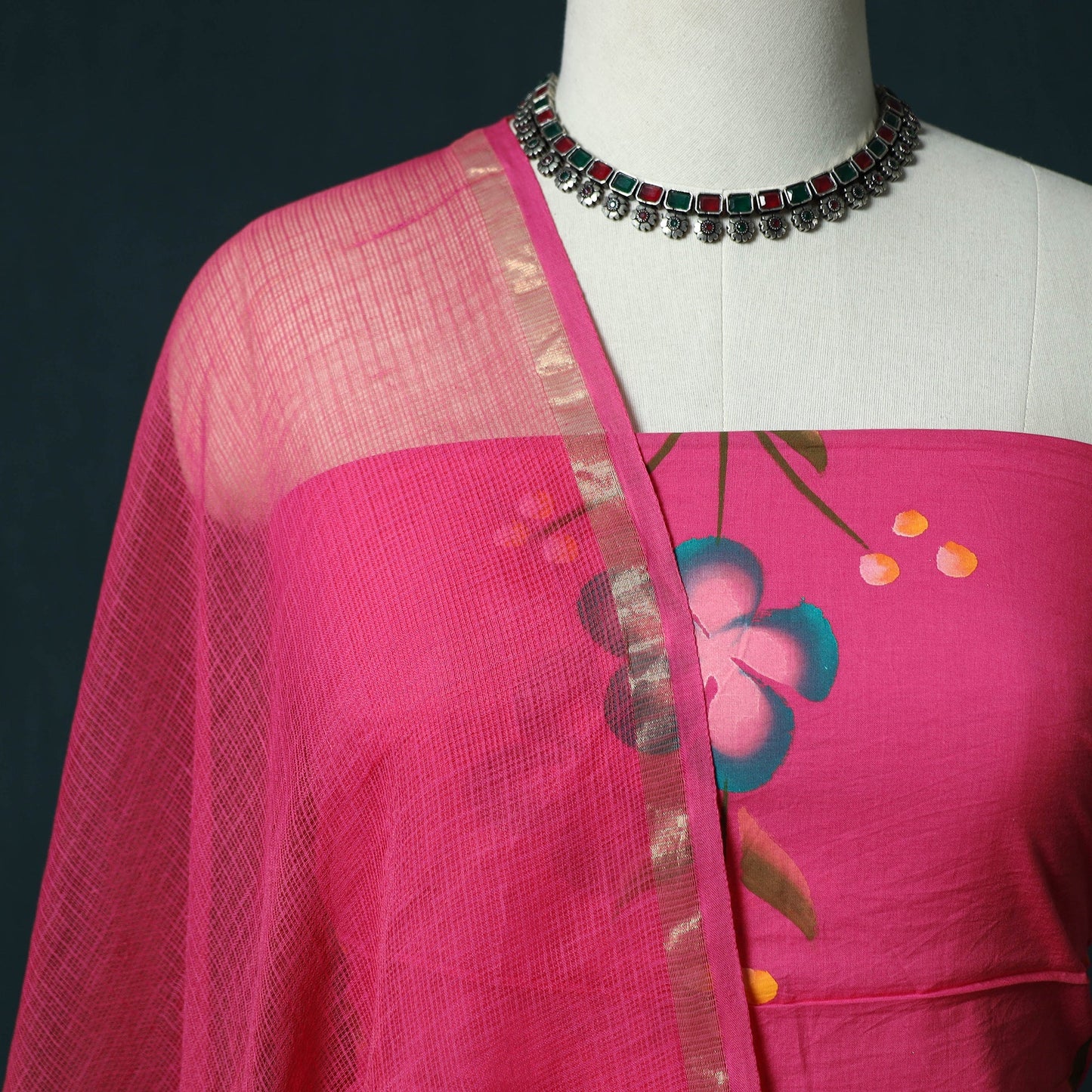 Hand block jaipur print cotton 3pc unstitched dress