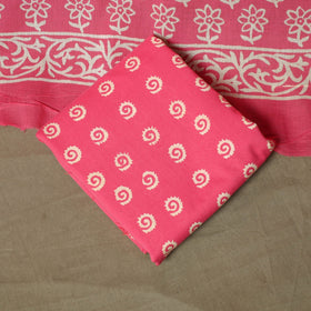 Hand block jaipur print cotton 3pc unstitched dress