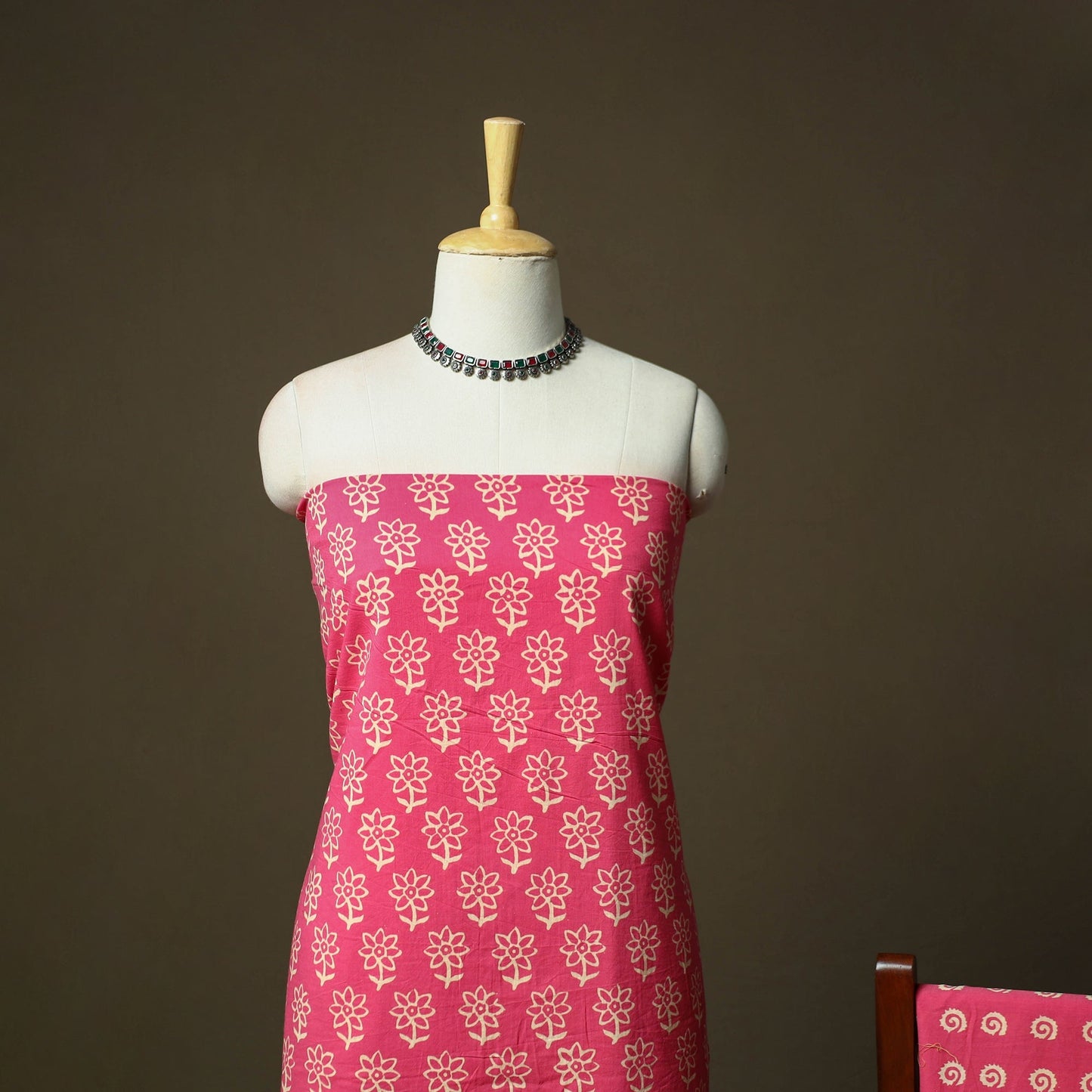 Hand block jaipur print cotton 3pc unstitched dress