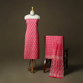 Hand block jaipur print cotton 3pc unstitched dress
