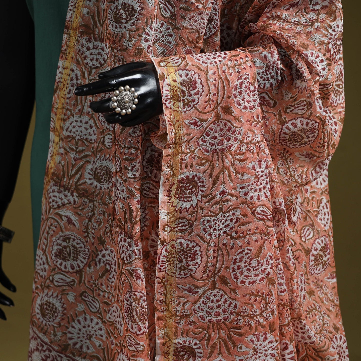 Hand chanderi silk sanganeri floral dupatta 53 - handcrafted