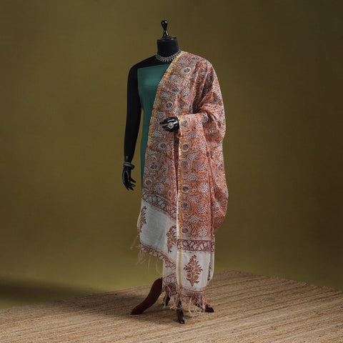 Hand chanderi silk sanganeri floral dupatta 53 - handcrafted