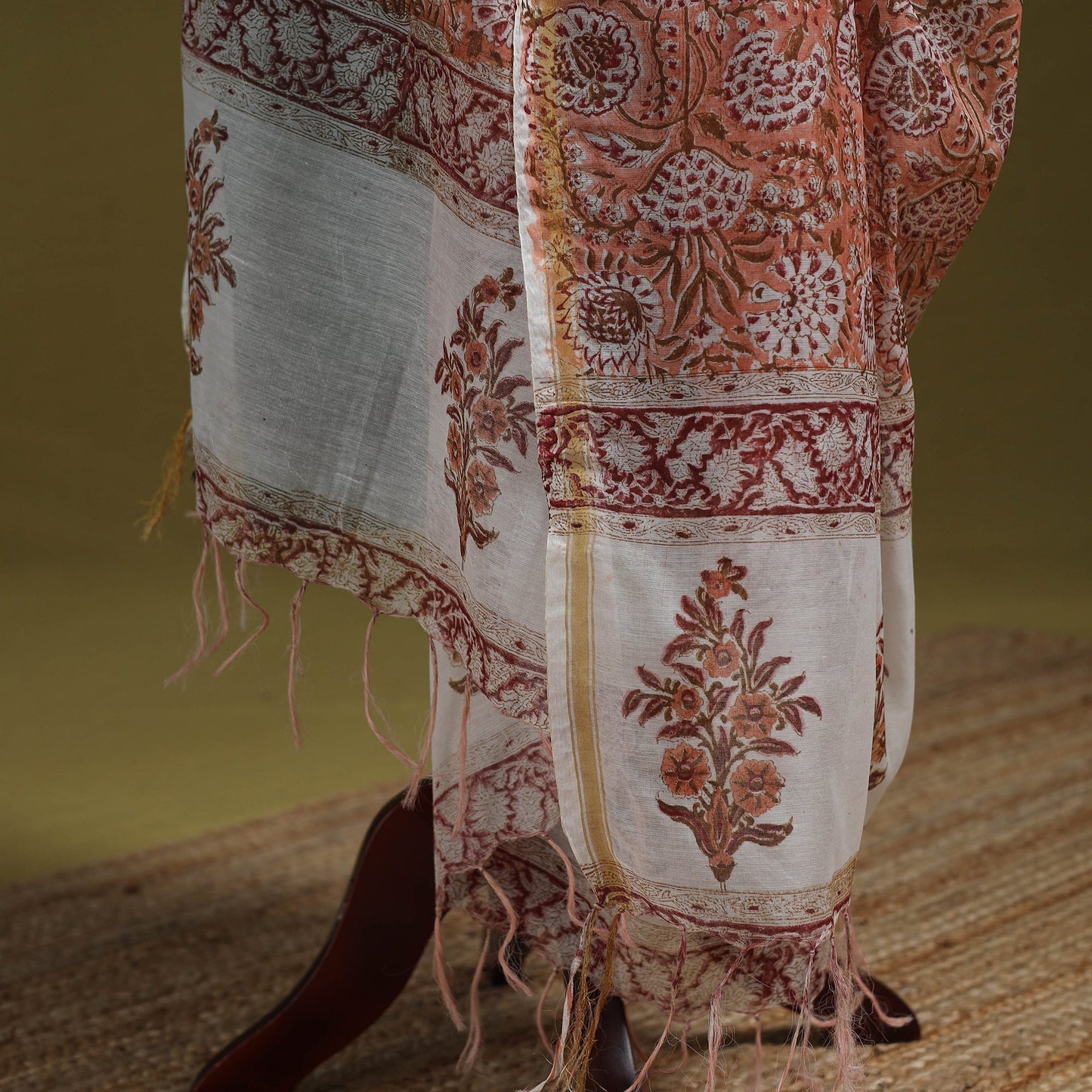 Hand chanderi silk sanganeri floral dupatta 53 - handcrafted