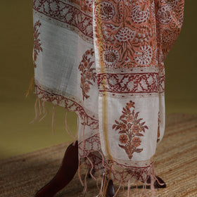Hand chanderi silk sanganeri floral dupatta 53 - handcrafted
