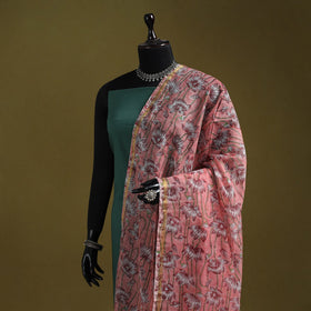 Hand chanderi silk sanganeri floral dupatta 55 - handcrafted