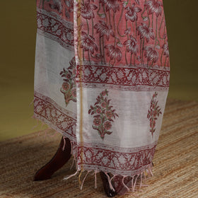 Hand chanderi silk sanganeri floral dupatta 55 - handcrafted