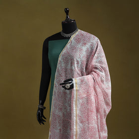 Hand chanderi silk sanganeri floral dupatta 58 - handcrafted
