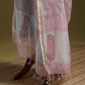 Hand chanderi silk sanganeri floral dupatta 58 - handcrafted