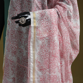 Hand chanderi silk sanganeri floral dupatta 58 - handcrafted