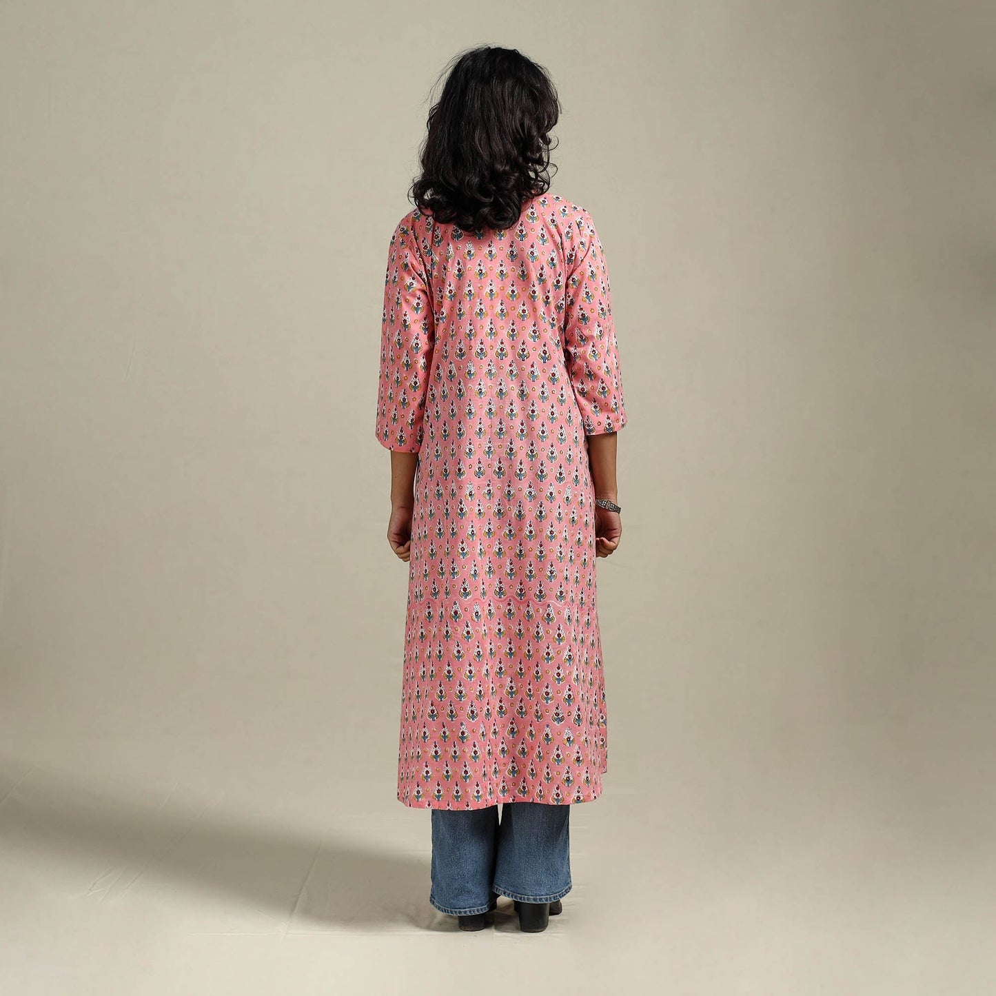 Hand cotton a-line sanganeri kurta for women 04