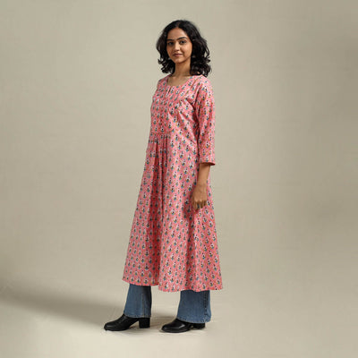 Hand cotton a-line sanganeri kurta for women 04