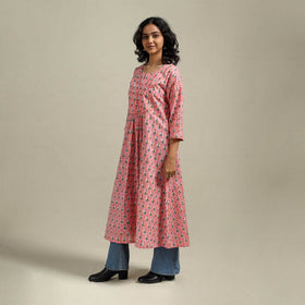 Hand cotton a-line sanganeri kurta for women 04