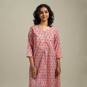 Hand cotton a-line sanganeri kurta for women 04