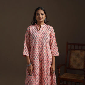 Hand cotton a-line sanganeri kurta for women 04