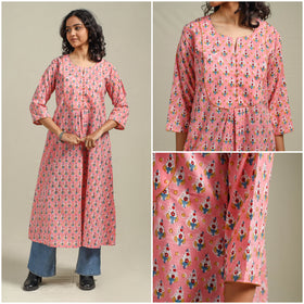 Hand cotton a-line sanganeri kurta for women 04