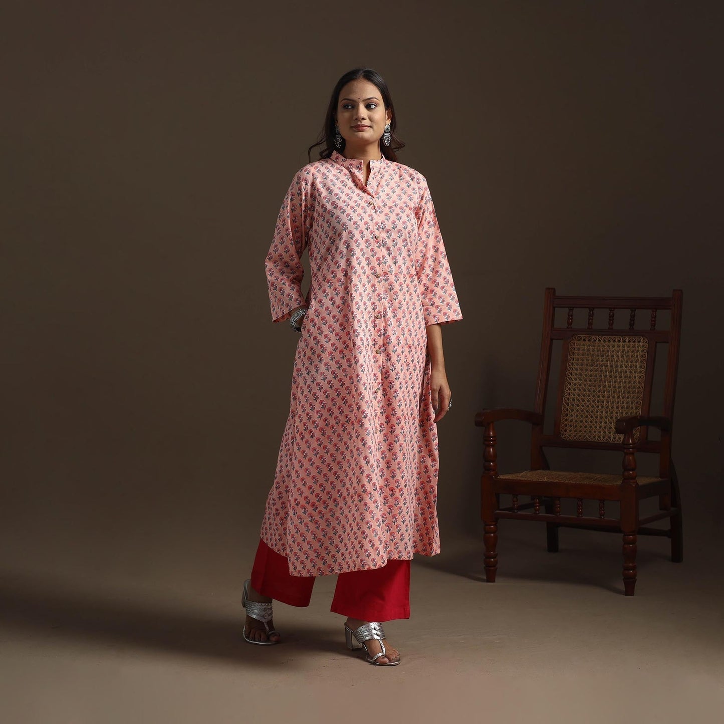 Hand cotton a-line sanganeri kurta for women 04