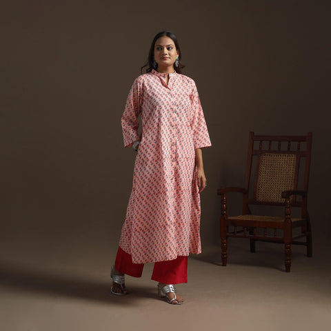 Hand cotton a-line sanganeri kurta for women 04