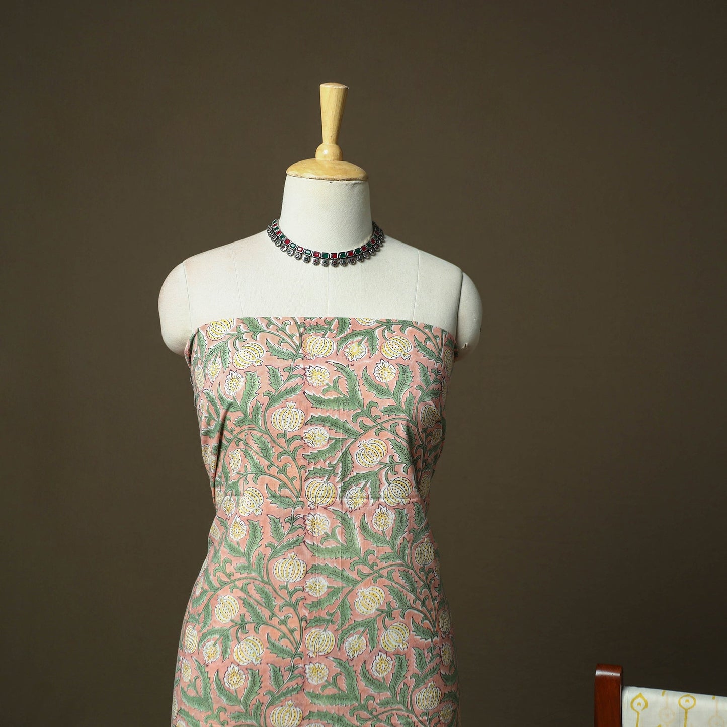 Hand block print cotton sanganeri 3pc unstitched dress