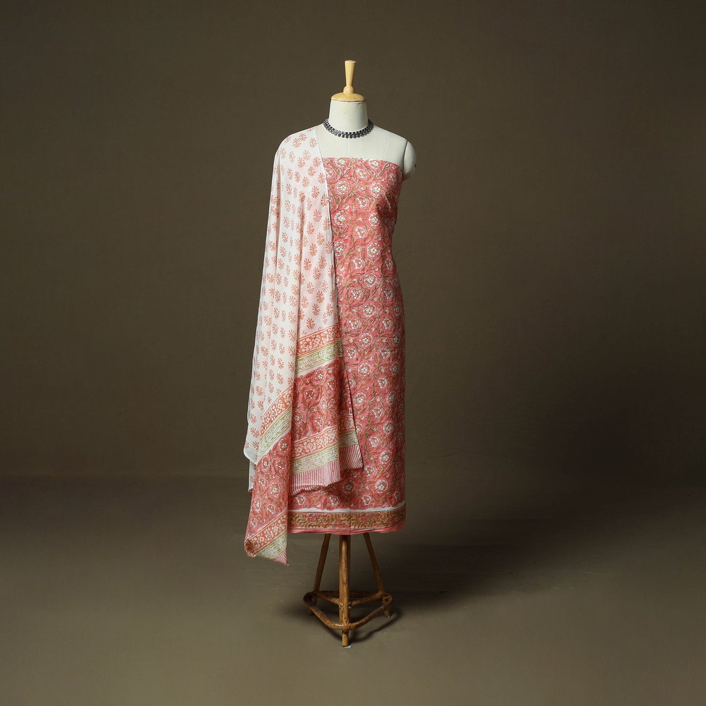 Hand block print cotton sanganeri 3pc unstitched dress