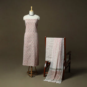 Hand block print cotton sanganeri 3pc unstitched dress