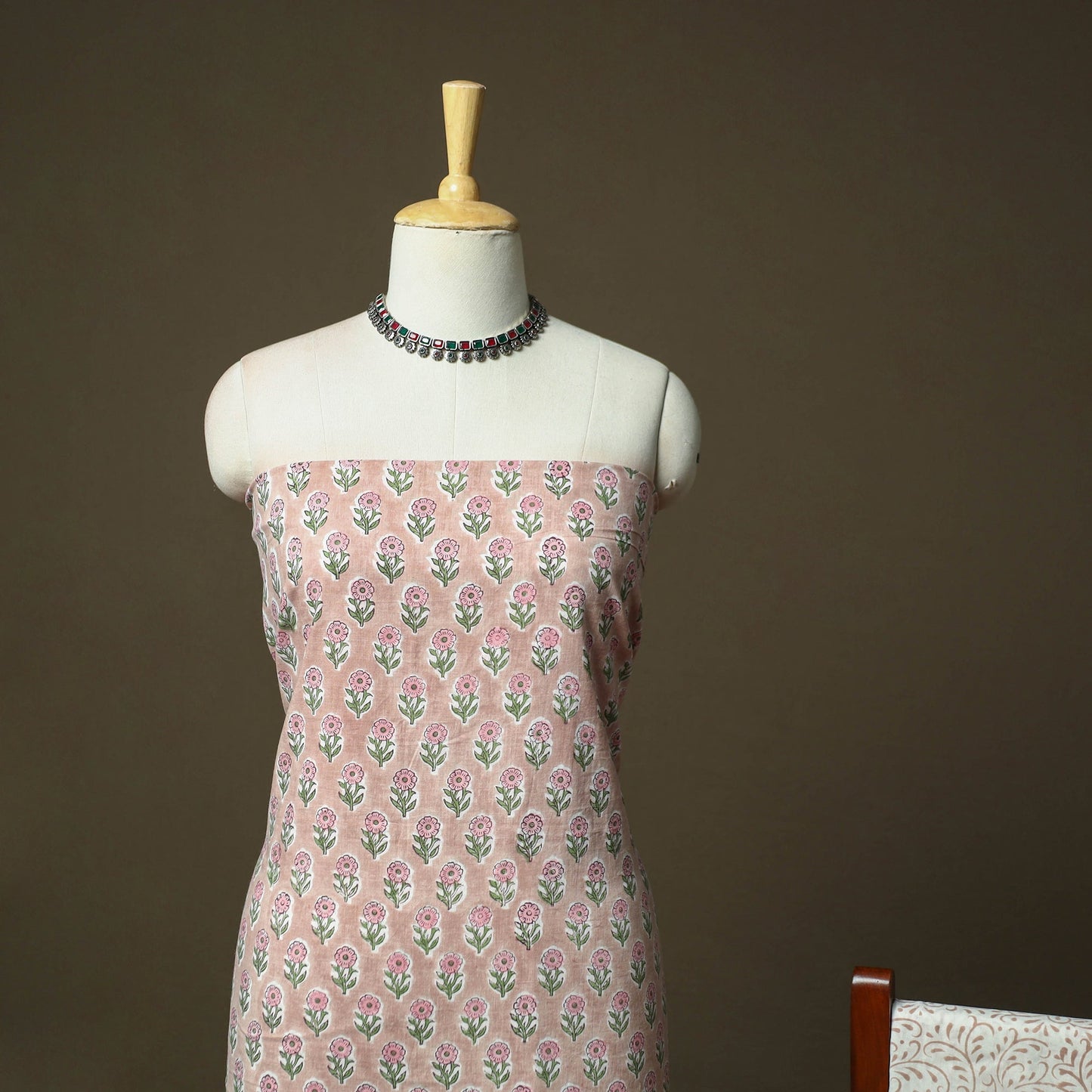 Hand block print cotton sanganeri 3pc unstitched dress