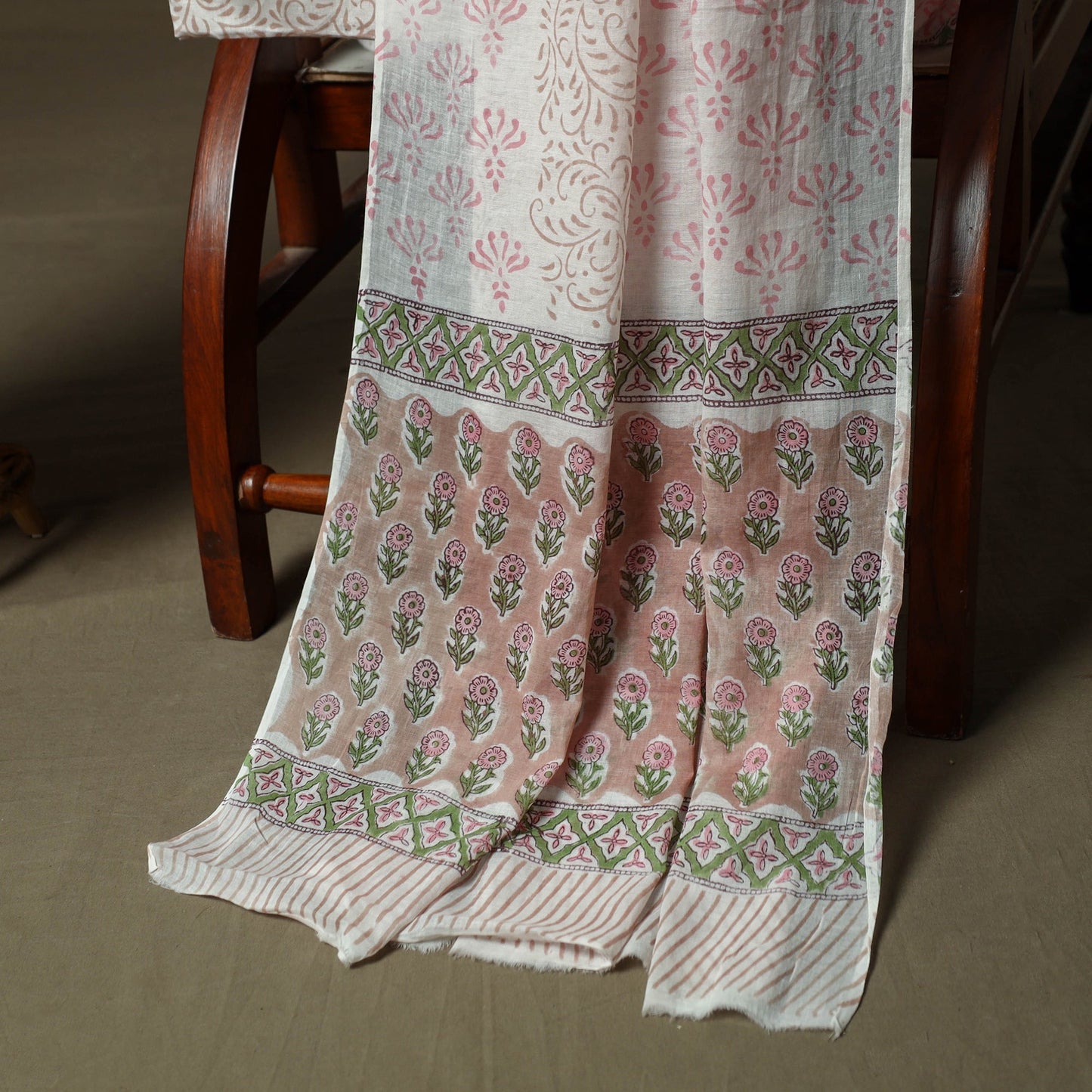 Hand block print cotton sanganeri 3pc unstitched dress