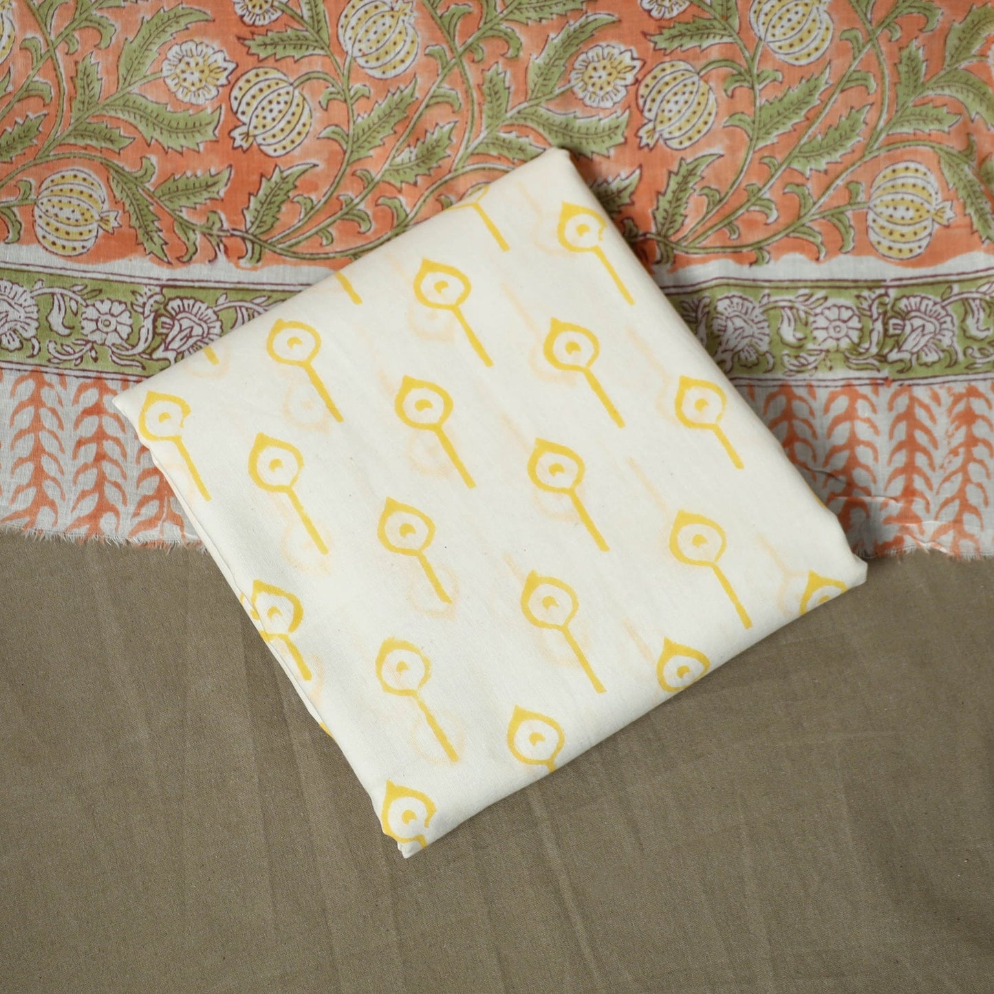Hand block print cotton sanganeri 3pc unstitched dress