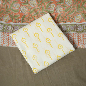Hand block print cotton sanganeri 3pc unstitched dress