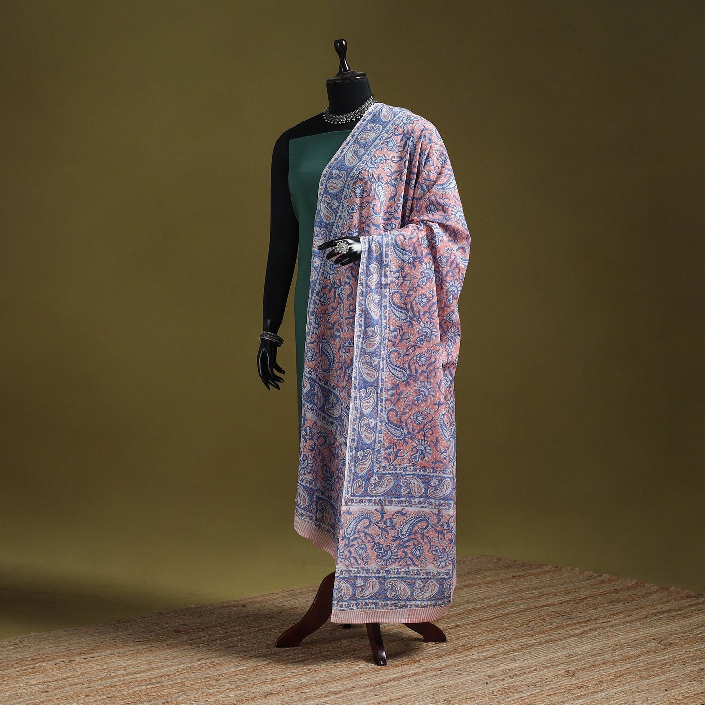 Hand cotton sanganeri floral dupatta 07 - handcrafted