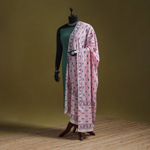 Hand cotton sanganeri floral dupatta 23 - handcrafted