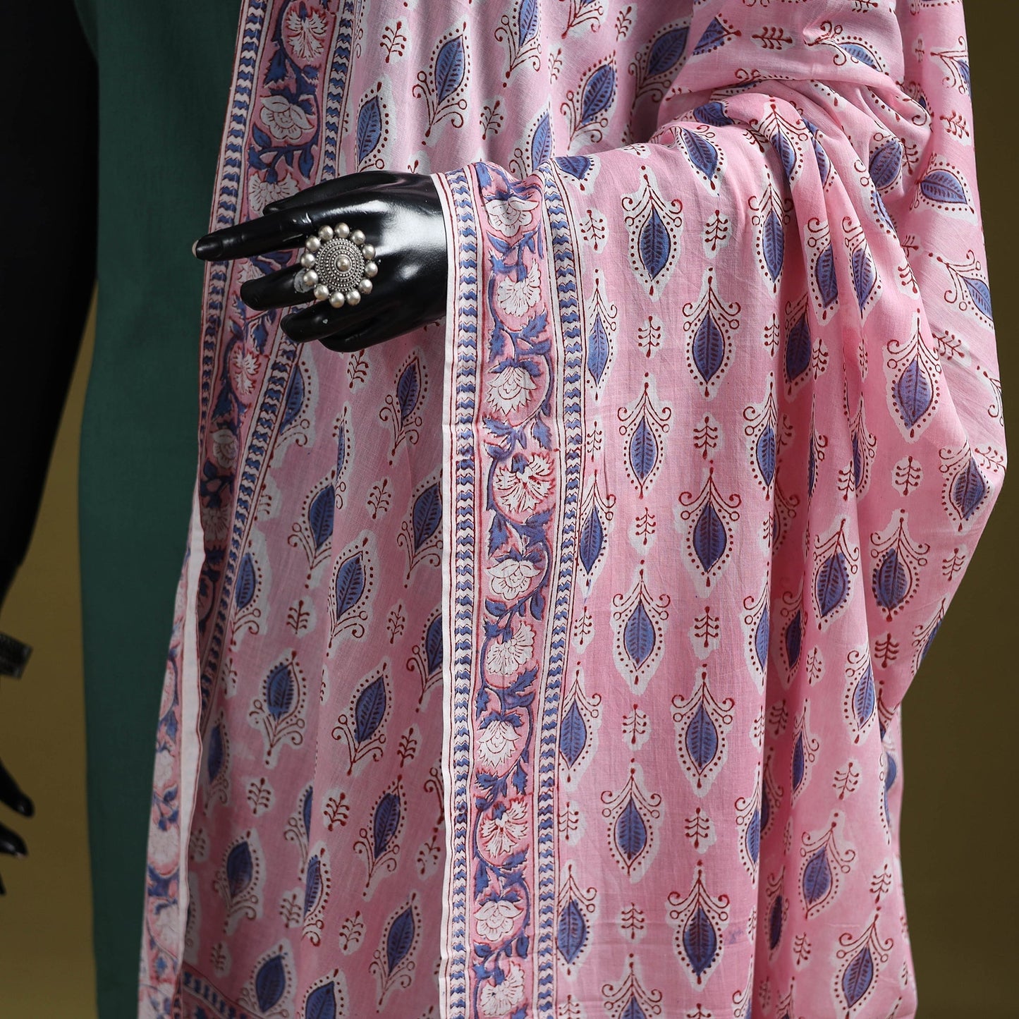 Hand cotton sanganeri floral dupatta 23 - handcrafted