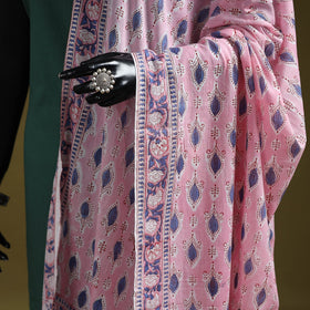 Hand cotton sanganeri floral dupatta 23 - handcrafted
