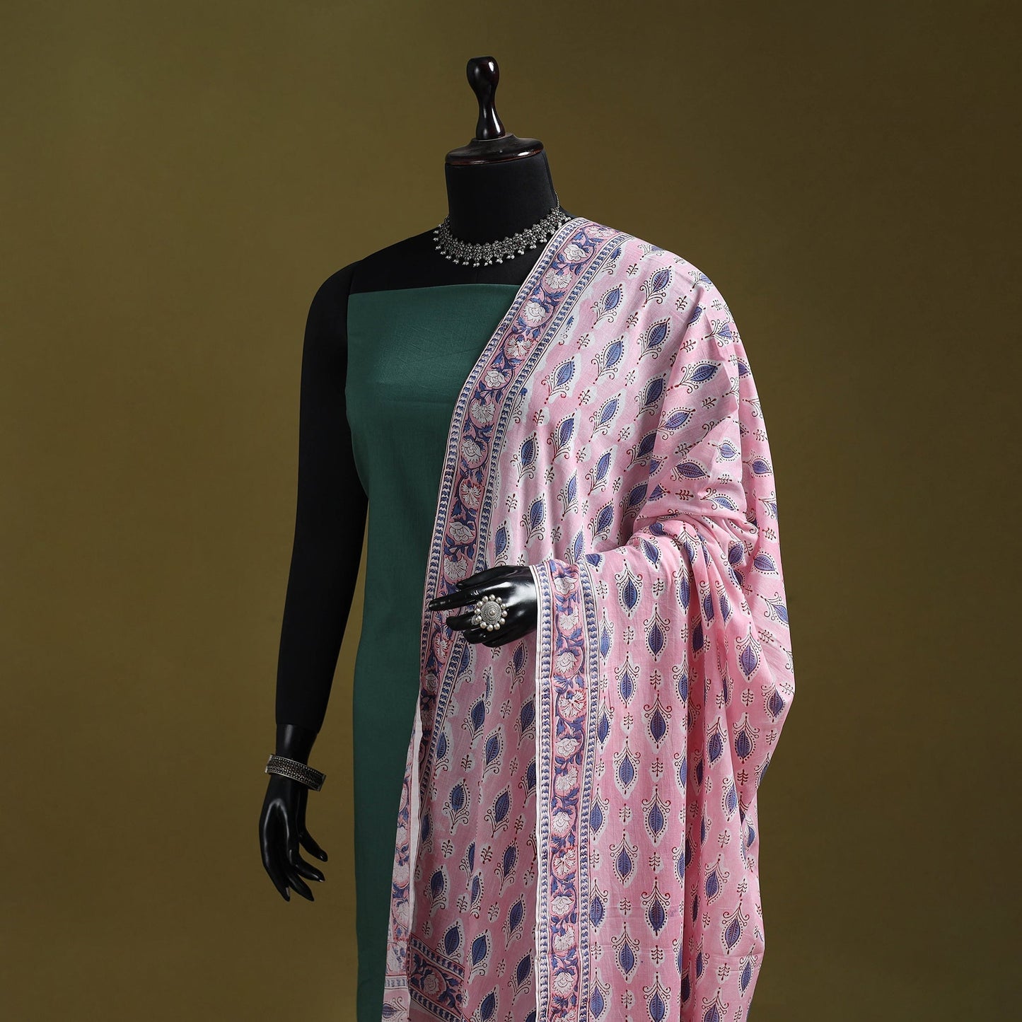 Hand cotton sanganeri floral dupatta 23 - handcrafted