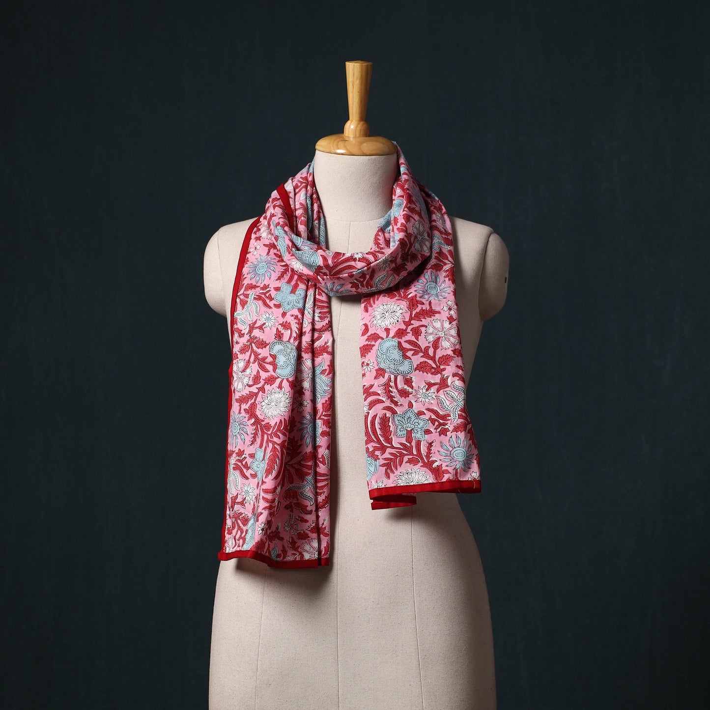 Hand block print cotton sanganeri stole 08 - handcrafted