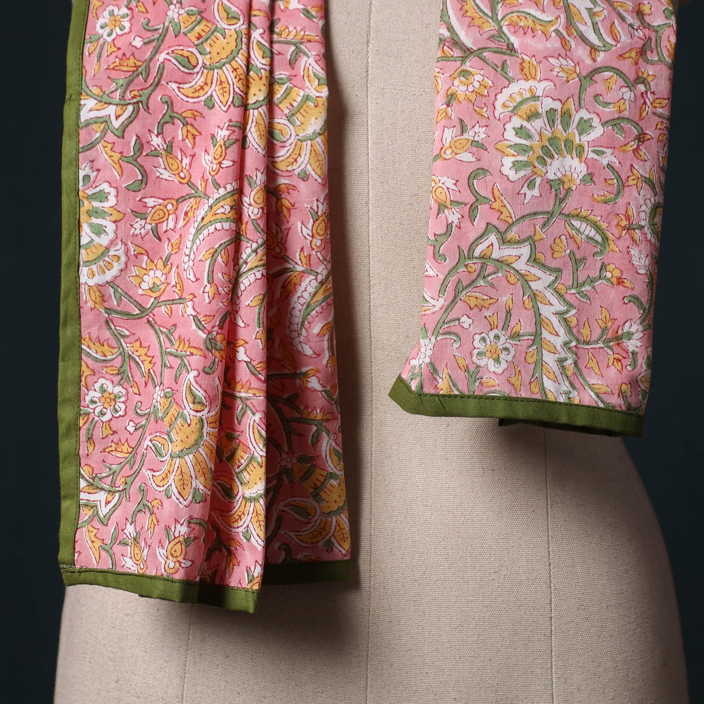 Hand block print cotton sanganeri stole 11 - handcrafted