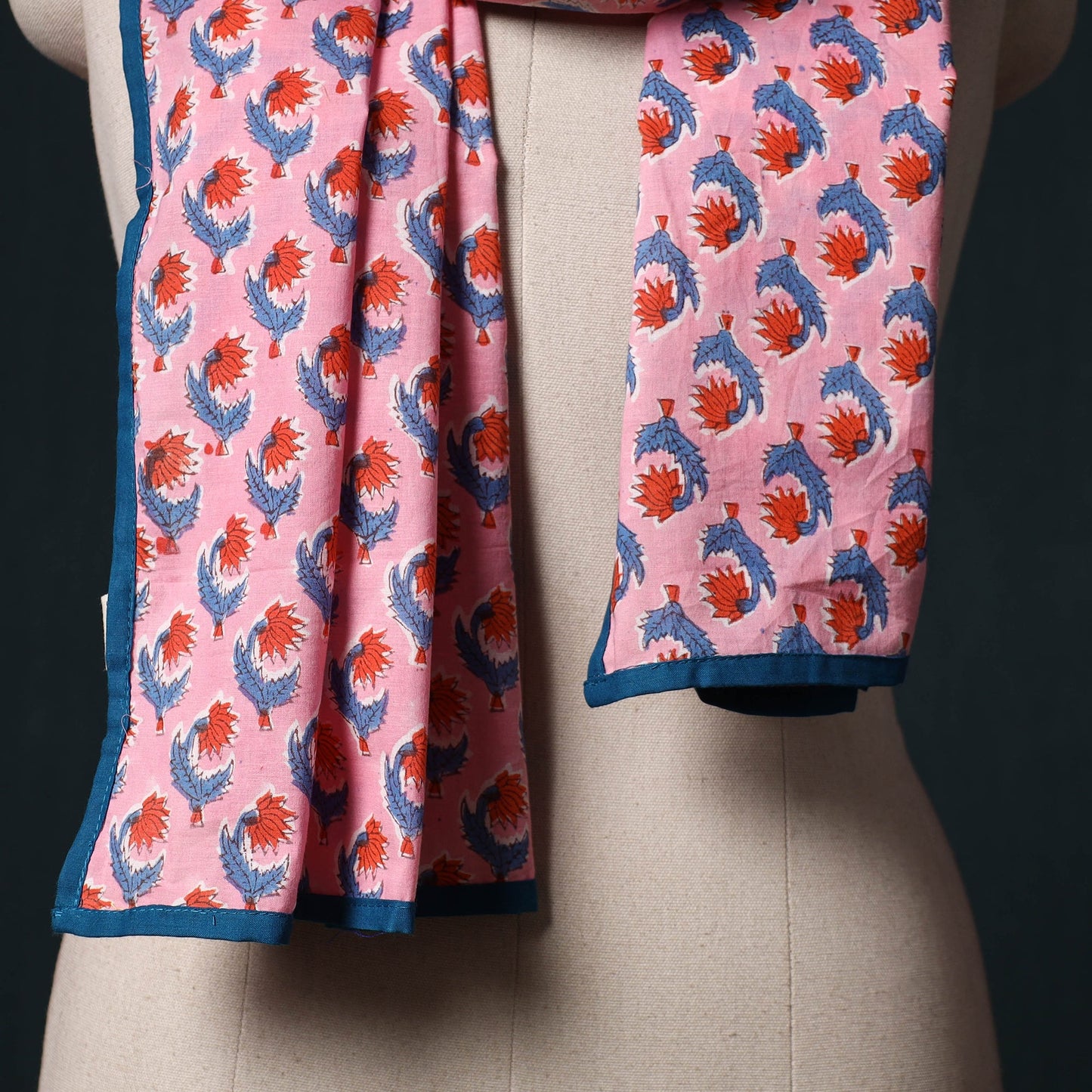 Hand block print cotton sanganeri stole 13 - handcrafted