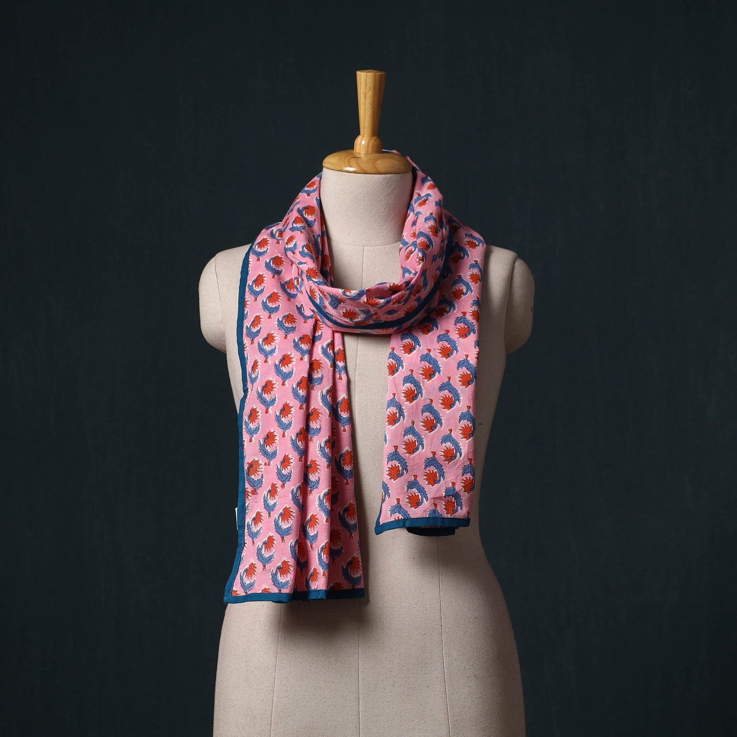 Hand block print cotton sanganeri stole 13 - handcrafted