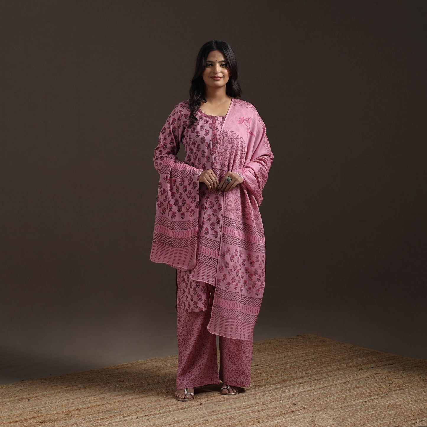 Hand cotton sanganeri suit set with dupatta for women 13