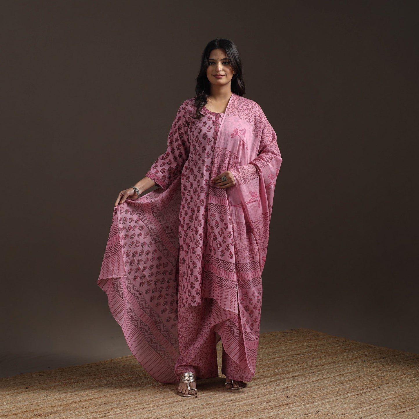 Hand cotton sanganeri suit set with dupatta for women 13